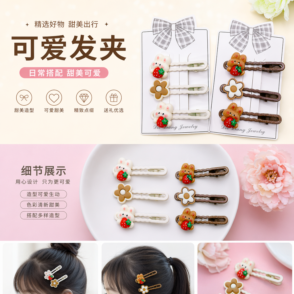 可爱发夹套装 抓夹发卡珍珠饰品 甜美少女风详情1