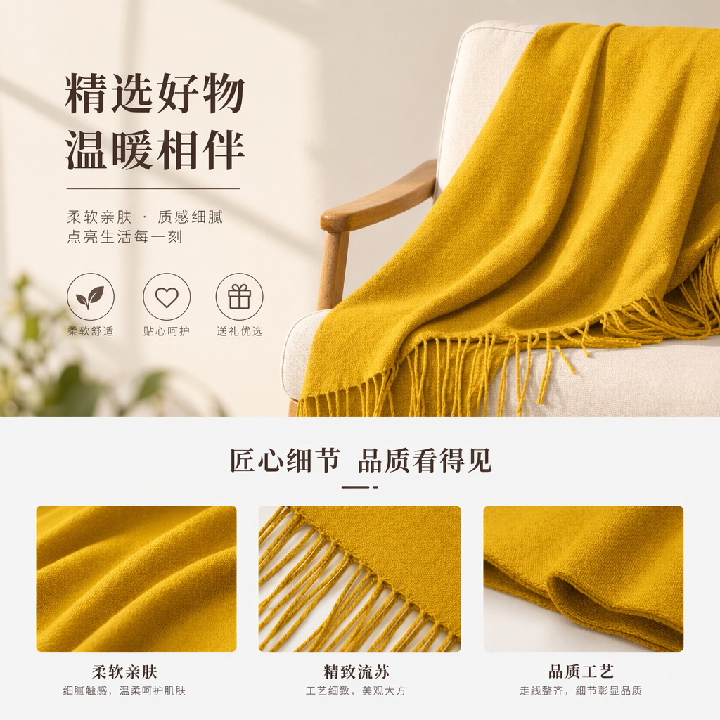 芥末黄纯棉围巾秋冬保暖时尚百搭女士围巾详情1