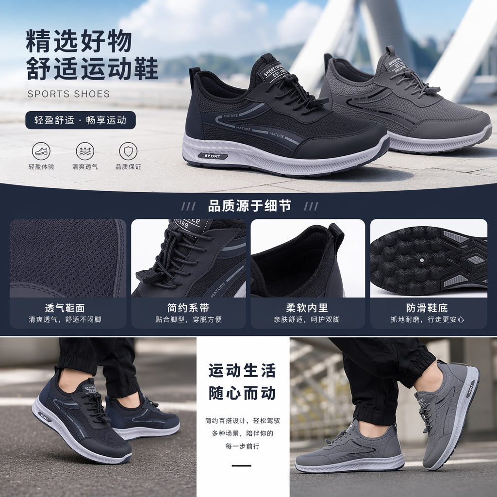 男式运动单鞋夏季休闲跑步鞋详情1