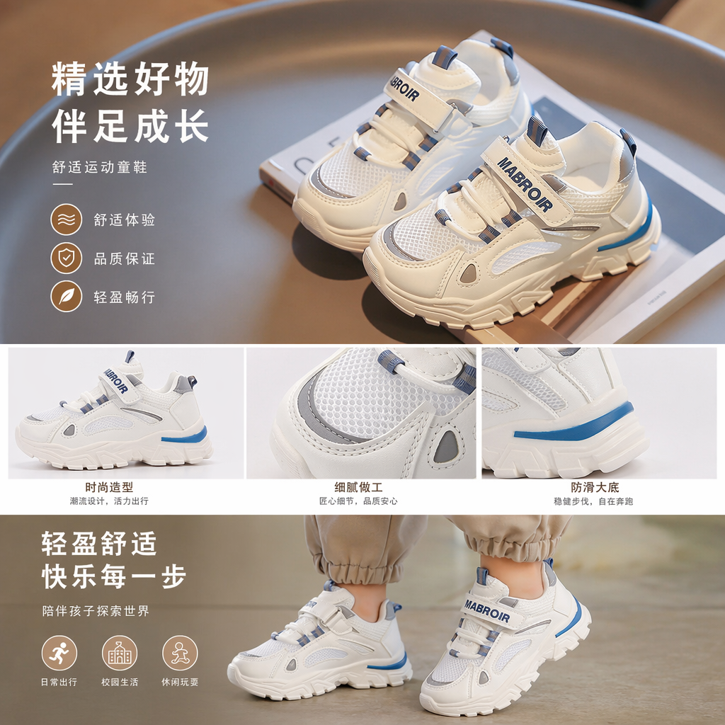 白色儿童运动鞋 透气轻便防滑耐磨学步鞋详情1