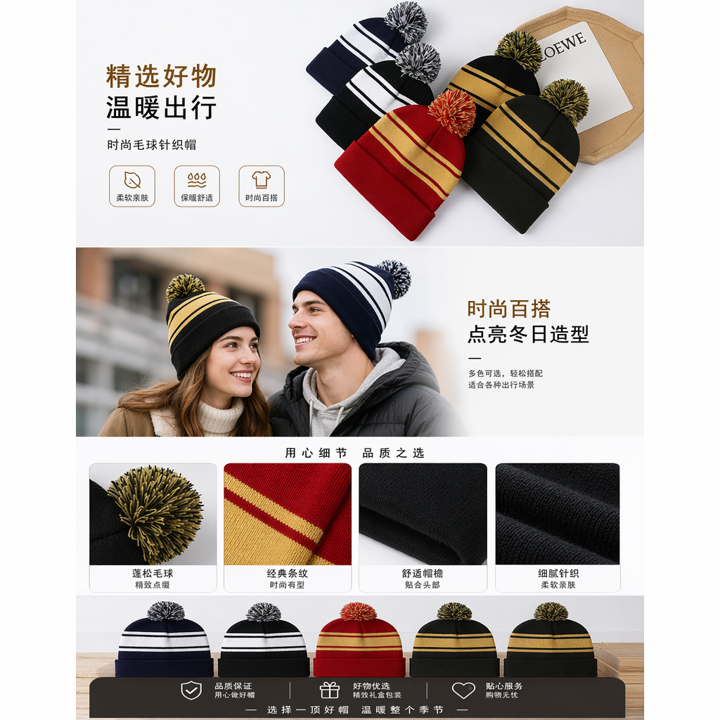 五彩条纹毛线帽 保暖针织冬季男女通用详情1