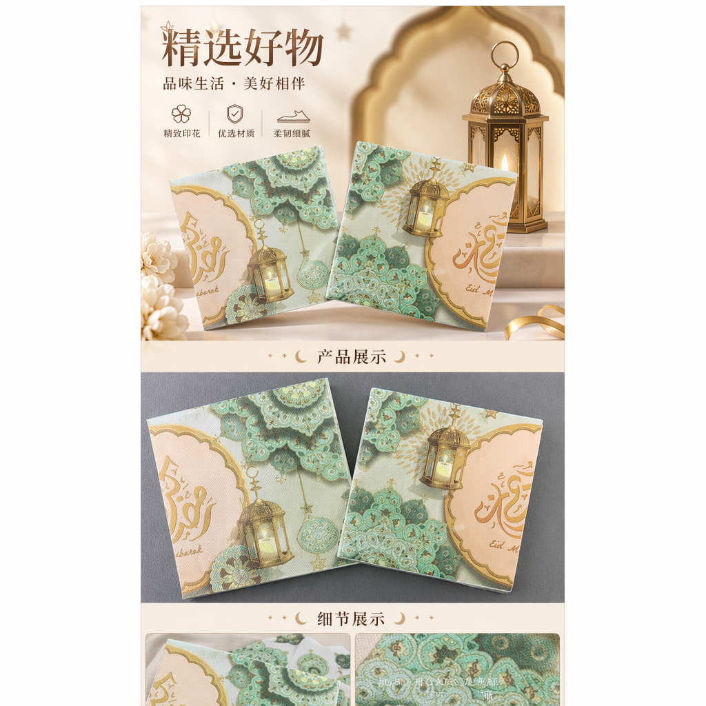 Muslim series napkins, tissues, foreign trade printed napkins, square towels, double-layer tissues, factory direct sales pic 1