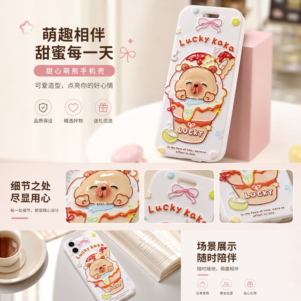 白色卡通熊甜品造型手机链diy详情1