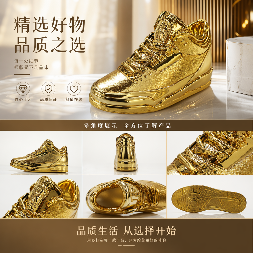 金色运动鞋装饰摆件详情1