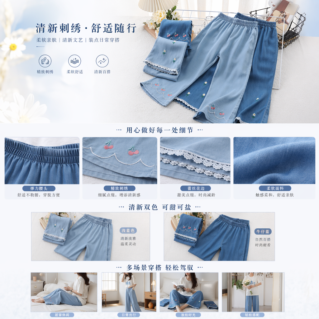 女童防蚊裤夏季薄款冰丝牛仔裤中小童女孩休闲仿牛仔喇叭外穿长裤详情1