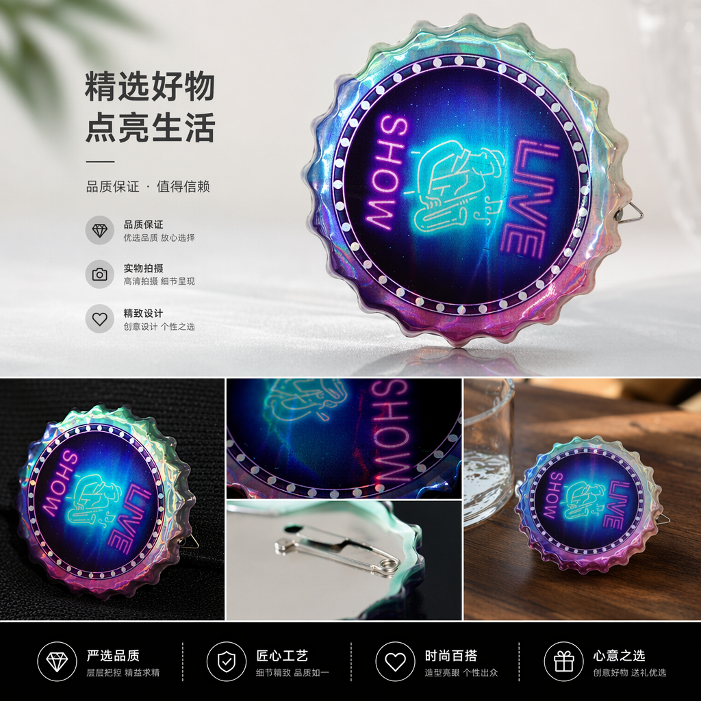 霓虹风吉他图案彩色渐变瓶盖铁皮画旅游纪念工艺品详情1