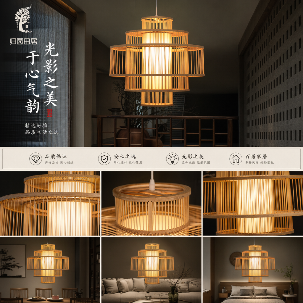 竹制多层吊灯 客厅餐厅卧室北欧简约现代轻奢风详情1