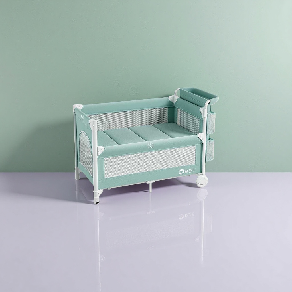 The Bohe Green baby crib is made of solid wood and is environmentally friendly. It has adjustable high and low gears and is equipped with rollers Specification image