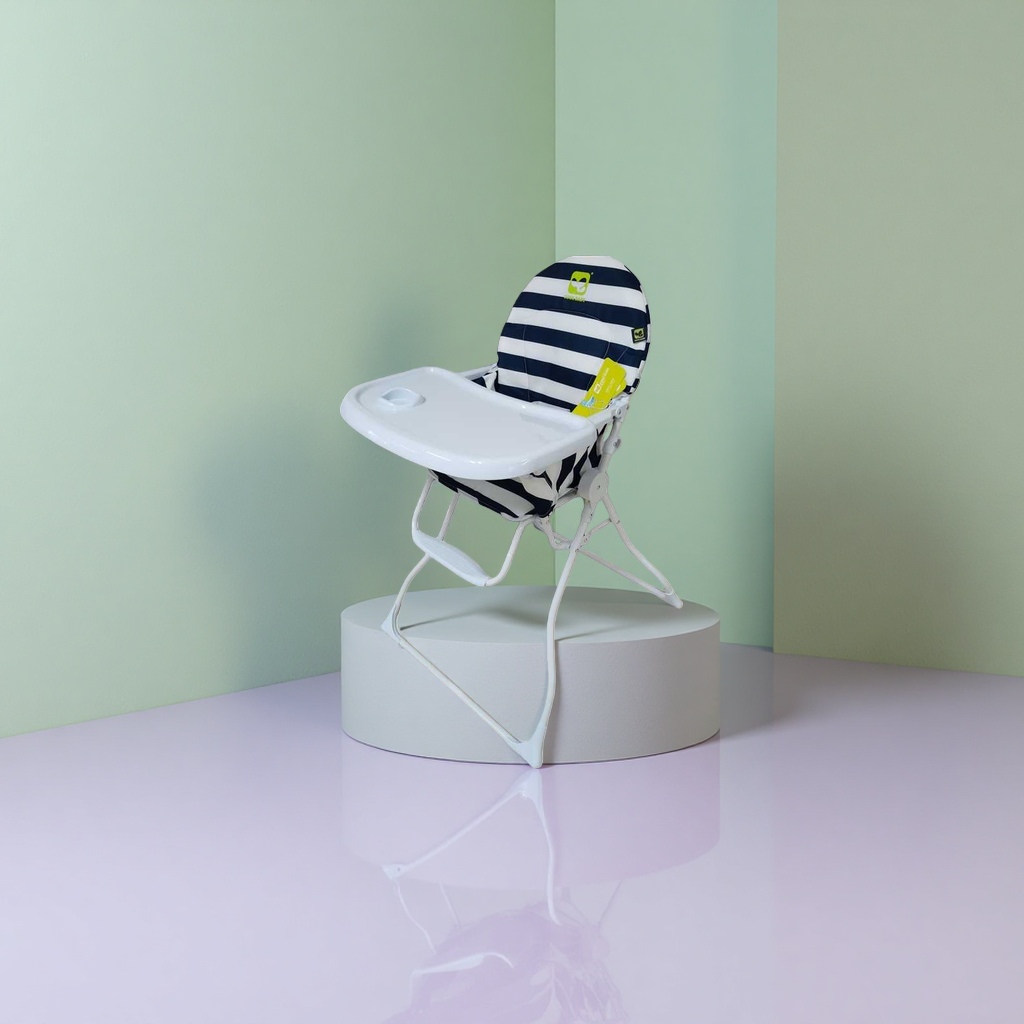 Blue and white striped high chair, Nordic-style dining chair, home bar counter, wooden metal frame details Picture