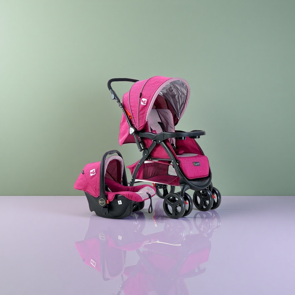The rose red baby stroller is equipped with a basket-style safety seat, which is lightweight, foldable and adjustable with shock absorption Application Scenario