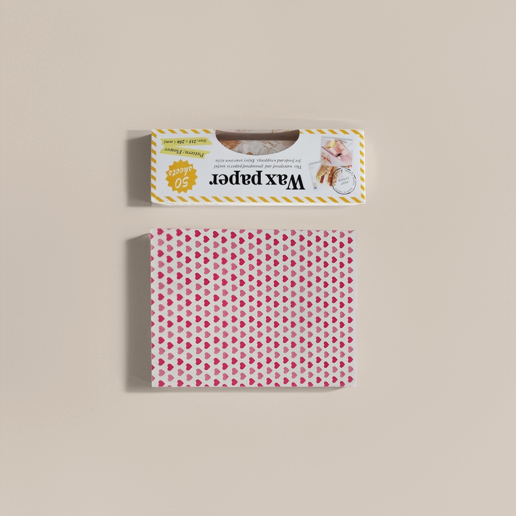白色带粉红心形图案蜡纸 包装盒印Wax paper字样