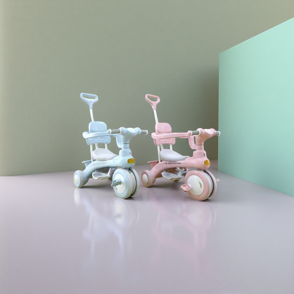 The pink and blue children's tricycle has adjustable seats with sunshades and is safe and anti-slip Application Scenario