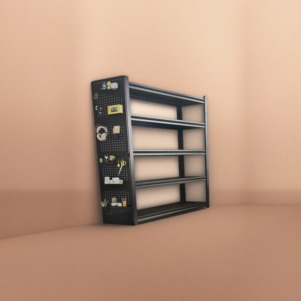 Black perforated board bookshelf, adjustable multi-functional wall storage rack without drilling details Picture