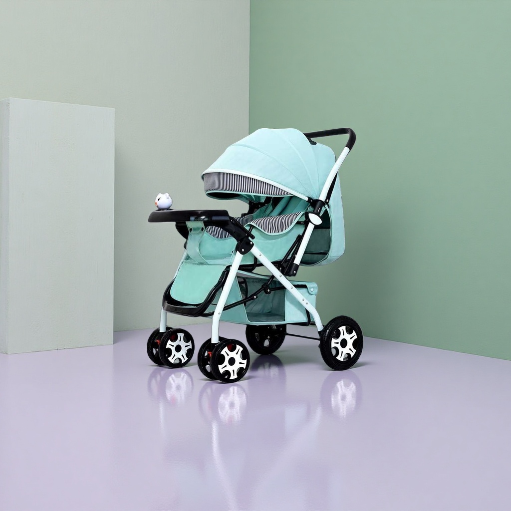 ويمكن لعربة أطفال خضراء فاتحة اللون أن تستلقي في الاتجاهين مع منظر مرتفع خفيف الوزن Specification image