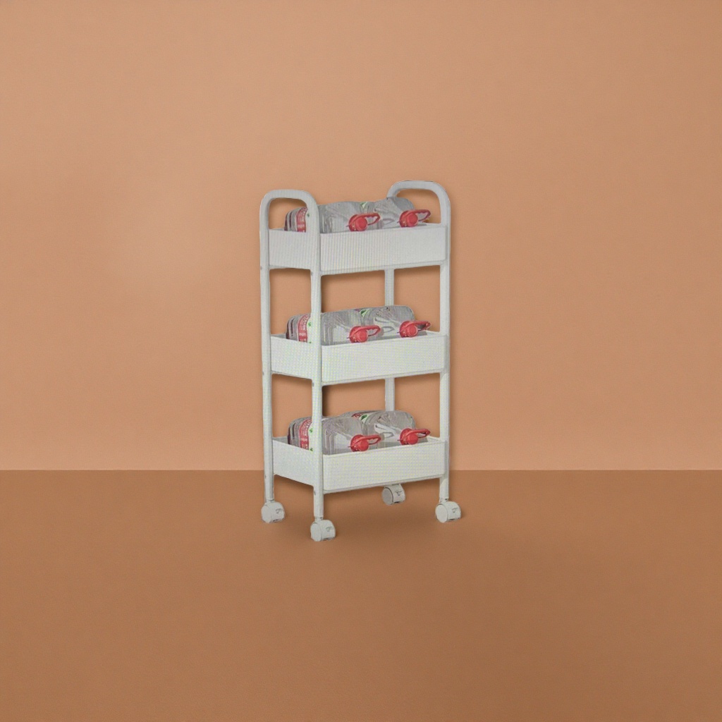 White three-layer wheeled storage rack, thickened load-bearing kitchen and bathroom storage rack Application Scenario