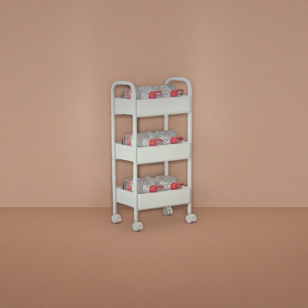 White three-layer wheeled storage rack, thickened load-bearing kitchen and bathroom storage rack Specification image
