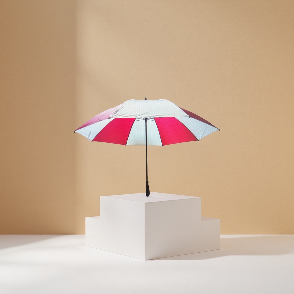 Red and white striped umbrella for both weather and rain, waterproof and sun-proof, portable, foldable and automatically opens and closes details Picture