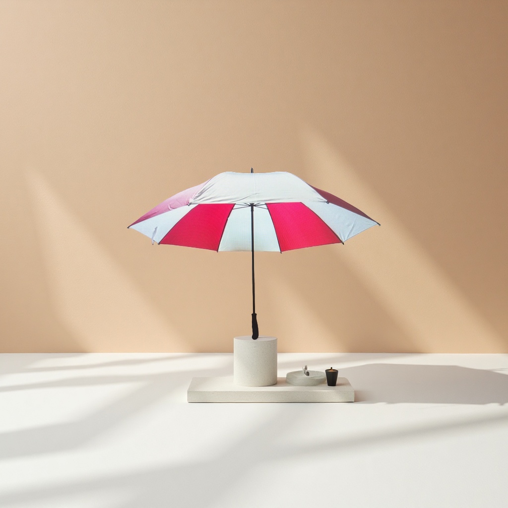 Red and white striped umbrella for both weather and rain, waterproof and sun-proof, portable, foldable and automatically opens and closes