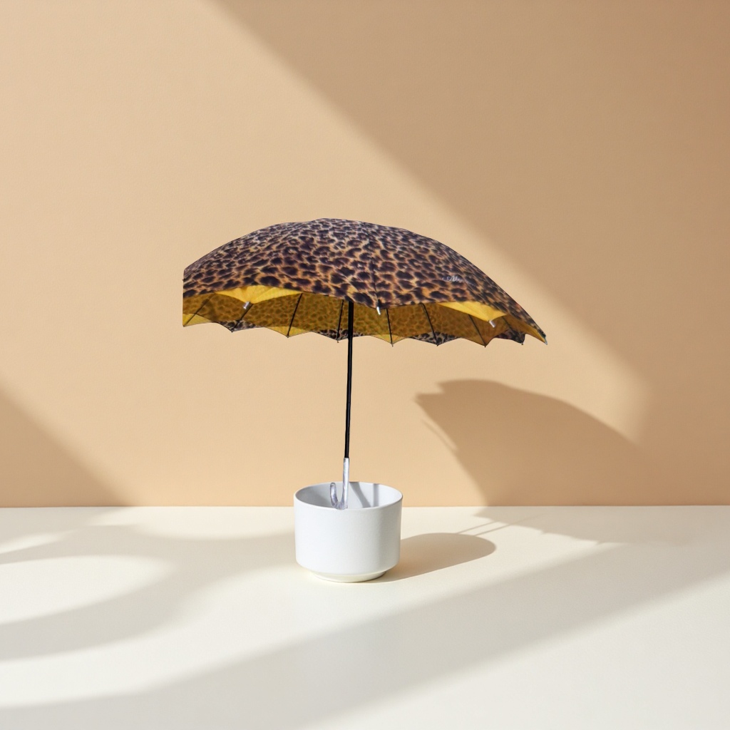 The leopard print all-weather folding umbrella is lightweight, portable and UV-resistant