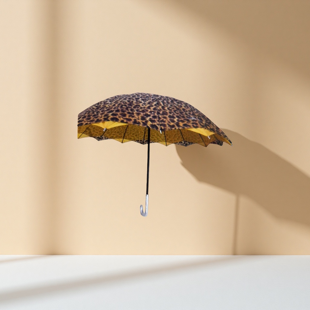 The leopard print all-weather folding umbrella is lightweight, portable and UV-resistant details Picture