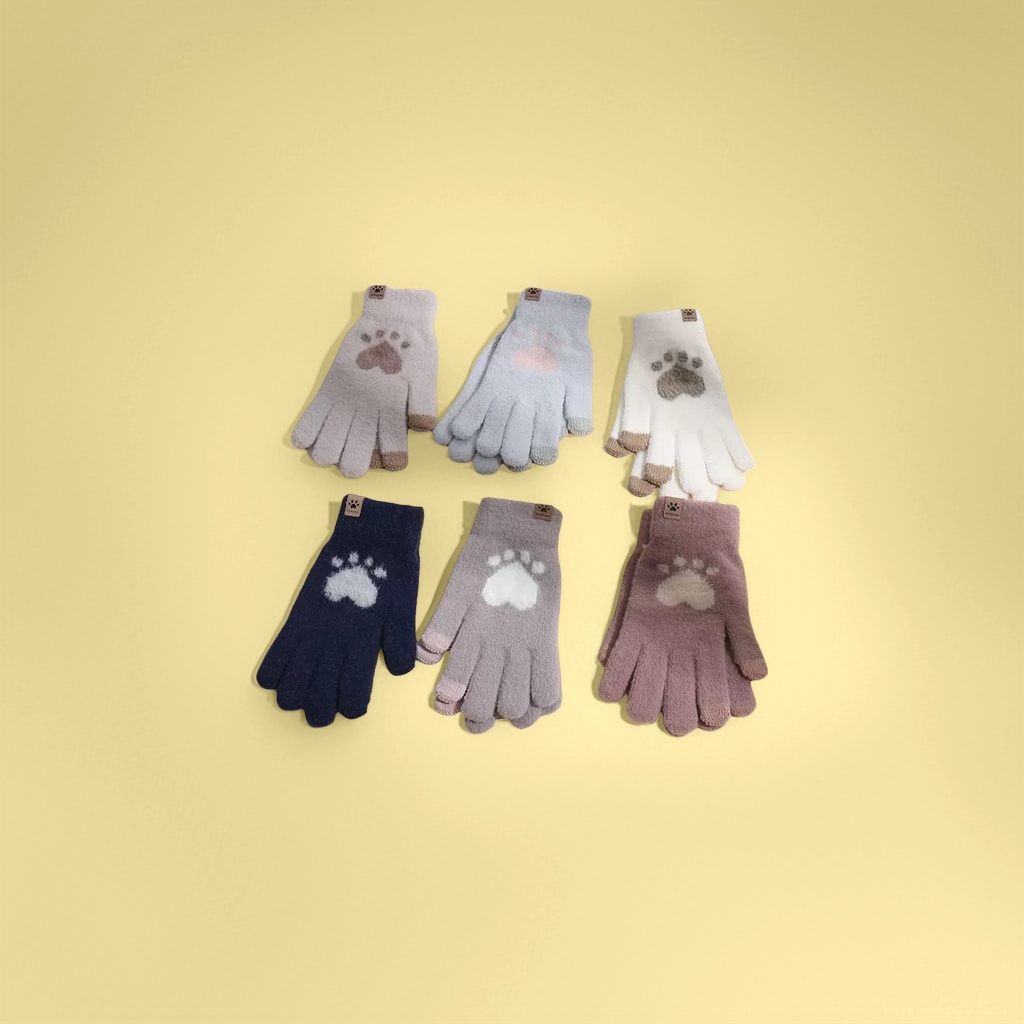 Colorful plush paw print warm gloves for both men and women, winter style thickened and anti-slip Specification image
