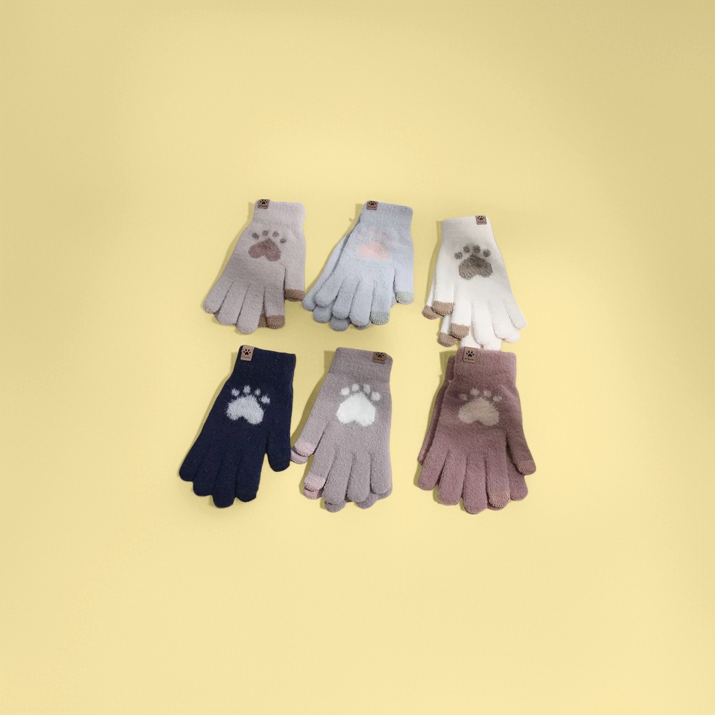 Colorful plush paw print warm gloves for both men and women, winter style thickened and anti-slip details Picture