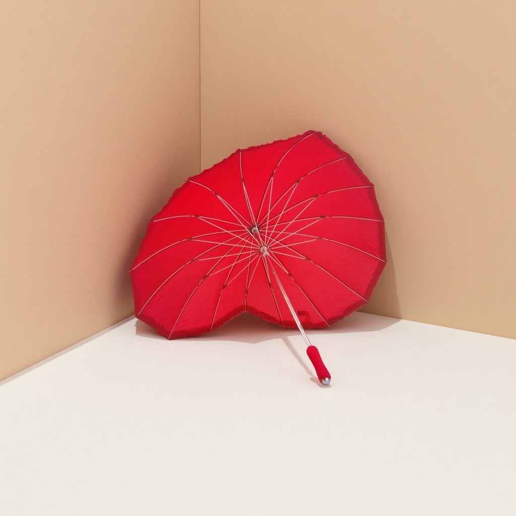 Red heart-shaped all-weather umbrella, waterproof, sun-proof, lightweight and foldable for ladies