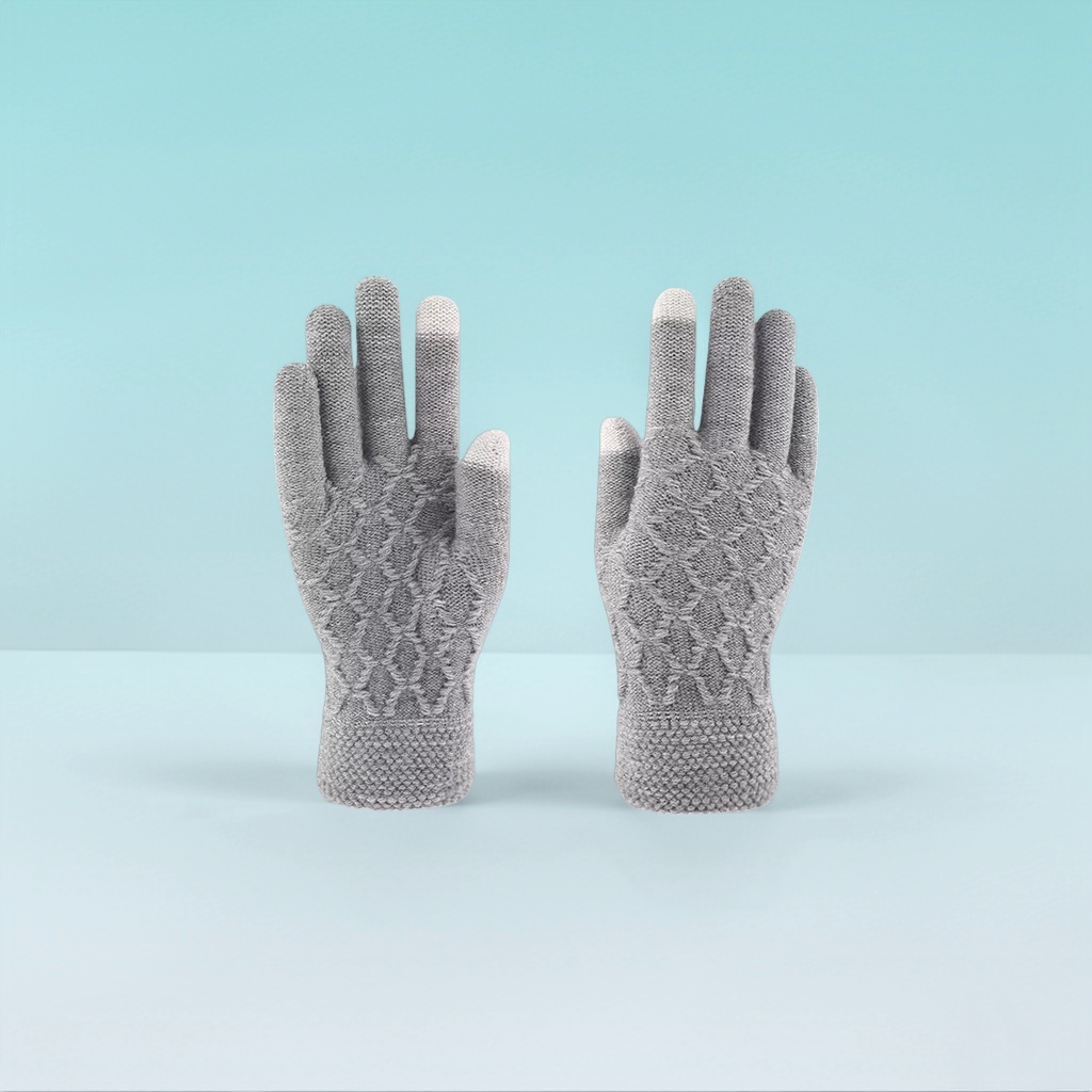 Grey knitted gloves, warm and anti-slip, thin hand protection for ladies in autumn and winter, with touch screen details Picture