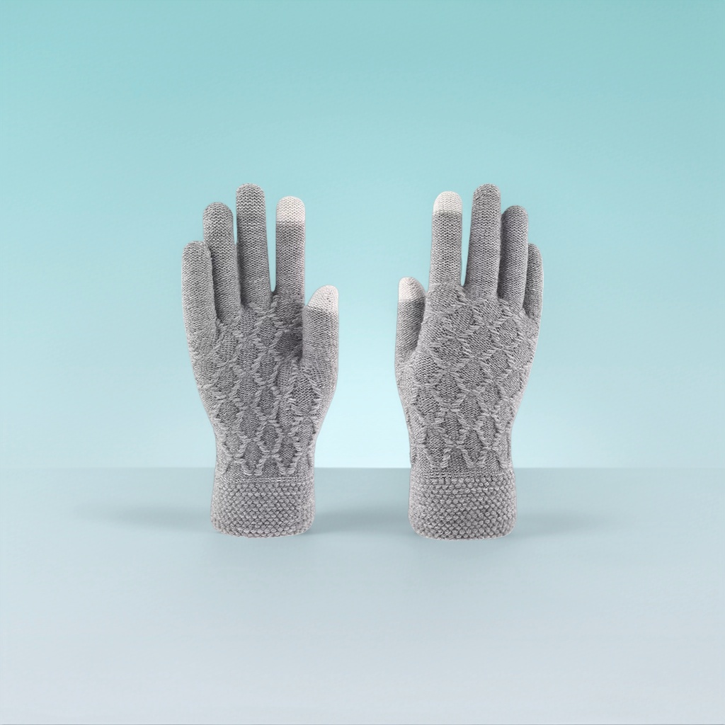 Grey knitted gloves, warm and anti-slip, thin hand protection for ladies in autumn and winter, with touch screen Specification image