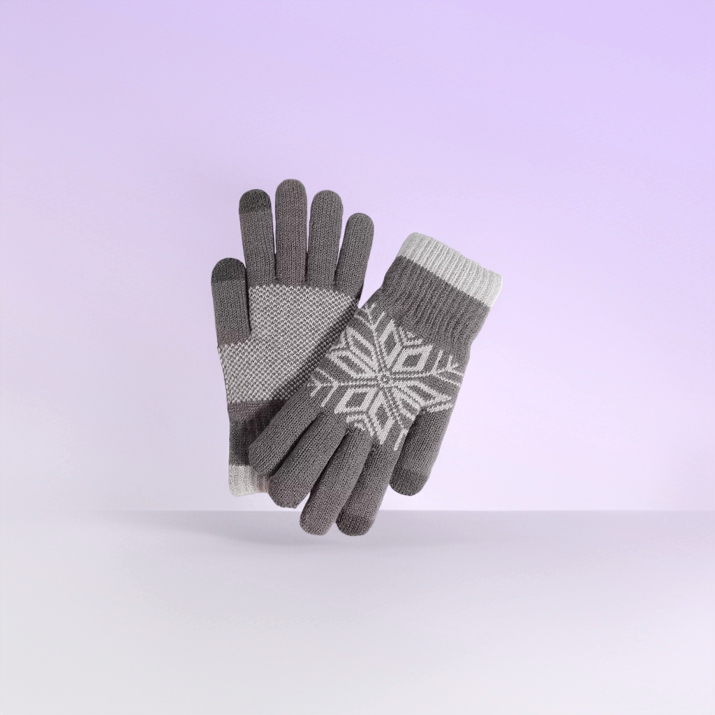 Grey snowflake patterned knitted warm gloves Application Scenario