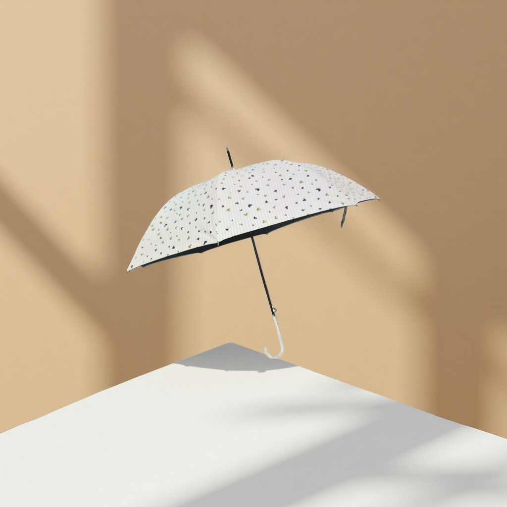 The white heart-shaped pattern all-weather umbrella is waterproof, sun-proof, lightweight and foldable details Picture