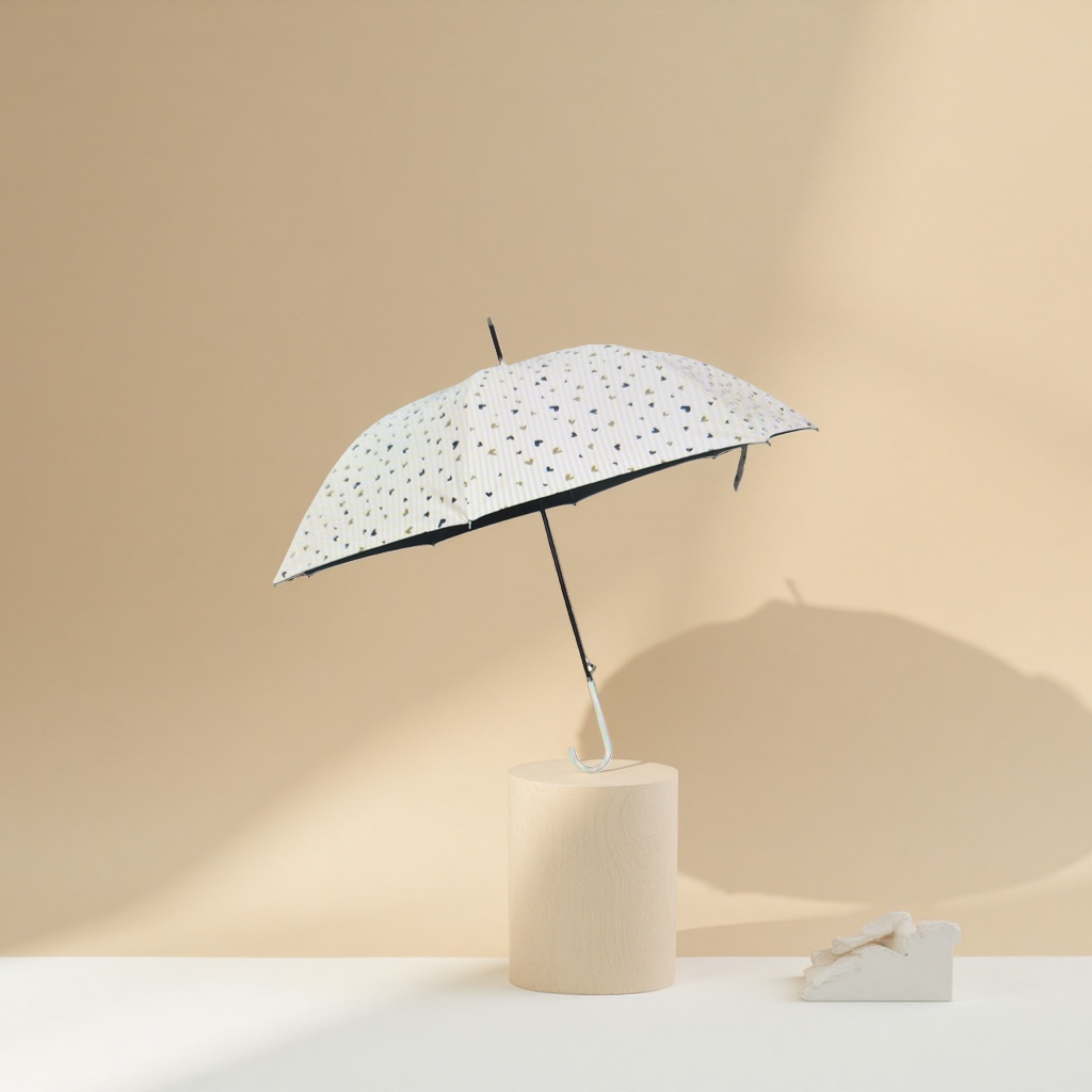 The white heart-shaped pattern all-weather umbrella is waterproof, sun-proof, lightweight and foldable Specification image