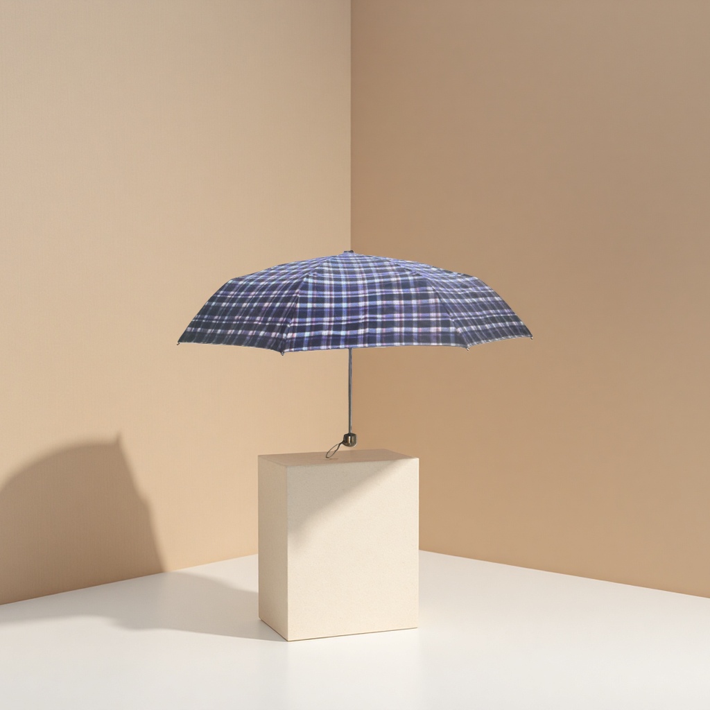 Blue and white checkered folding umbrella for both weather and rain, portable sun protection, rain protection and sunshade Specification image