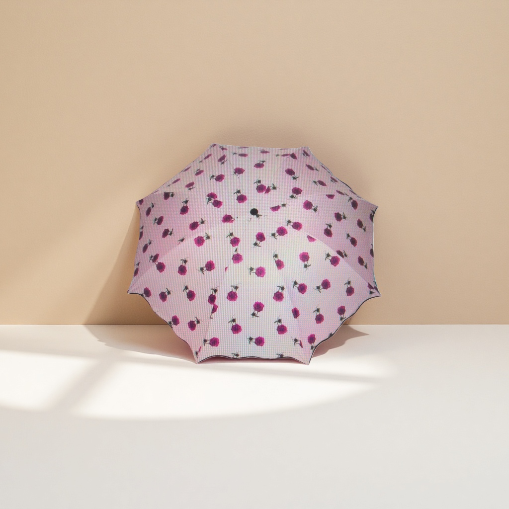 Pink rose pattern all-weather umbrella, waterproof, sun-proof, lightweight and foldable, specially designed for ladies Specification image