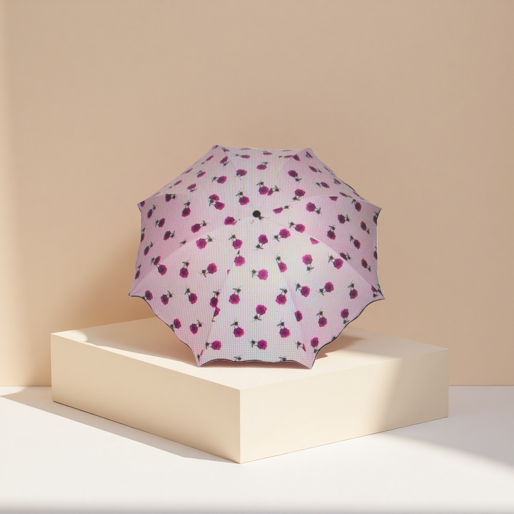 Pink rose pattern all-weather umbrella, waterproof, sun-proof, lightweight and foldable, specially designed for ladies details Picture