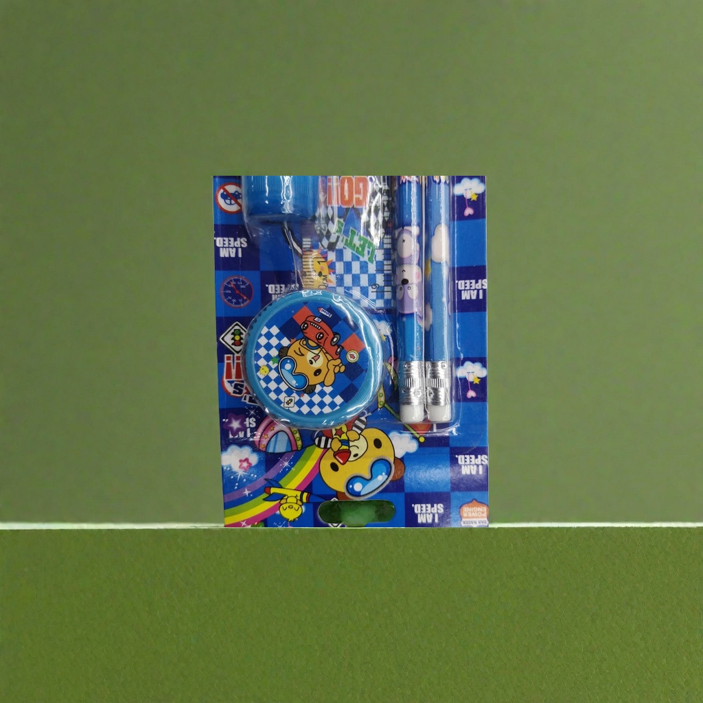 蓝色卡通文具套装 学生用笔袋铅笔橡皮尺子全套