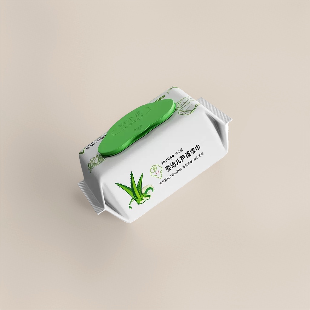 婴儿芦荟湿巾 白色包装袋绿色盖子 温和无酒精可擦脸臀