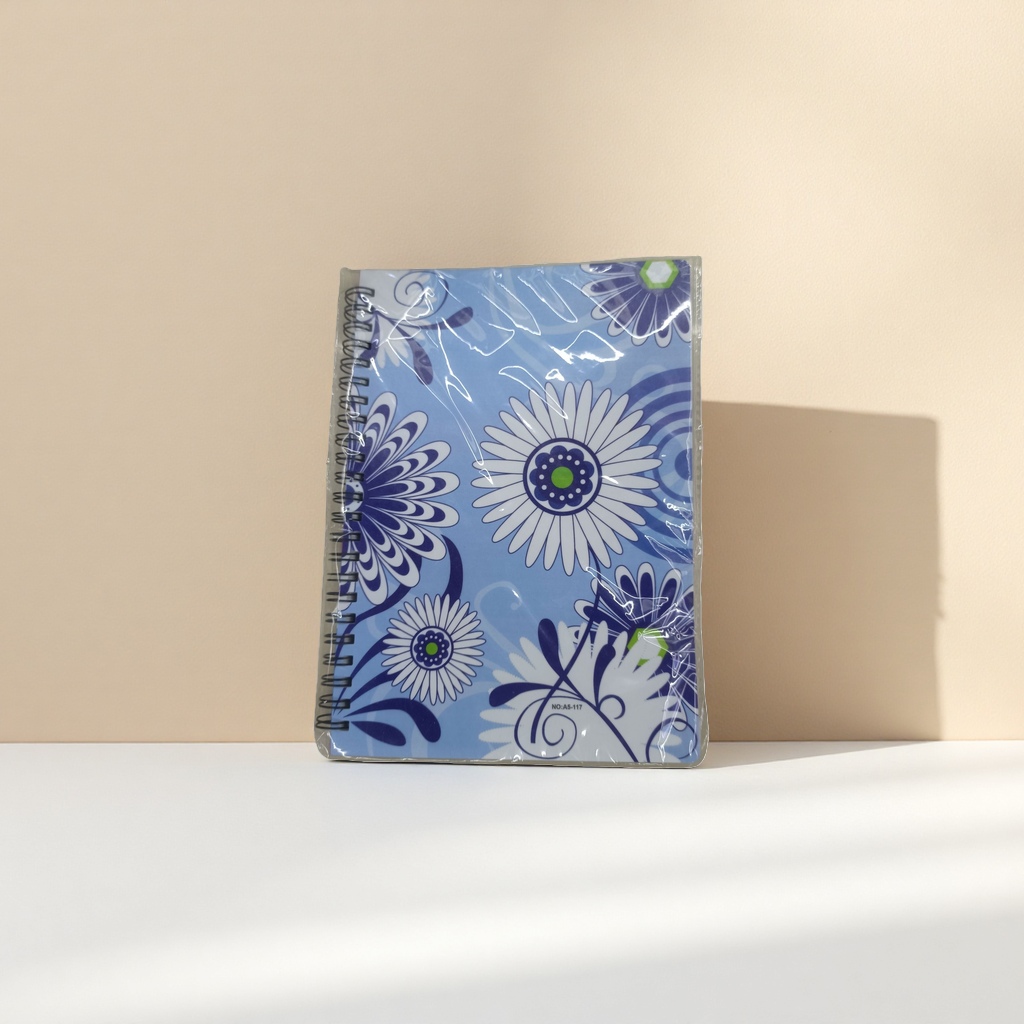 A high-quality student office notebook with blue floral pattern spiral-bound pages and inner pages made of kraft paper Specification image