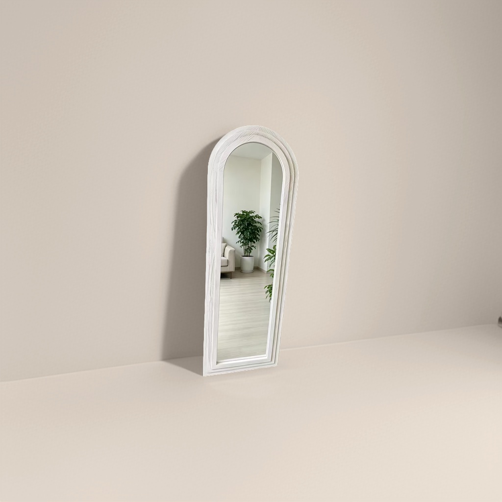 مرآة ذات إطار قوس أبيض مرآة وغرفة نوم مرآة لعدسة نحاسية كاملة لمنع الصدأ Specification image