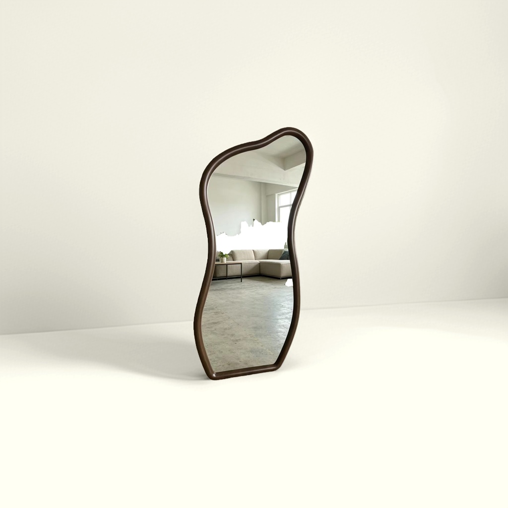 Brown wavy border decorative mirror, wall mirror for living room and bedroom, round and oval shape details Picture