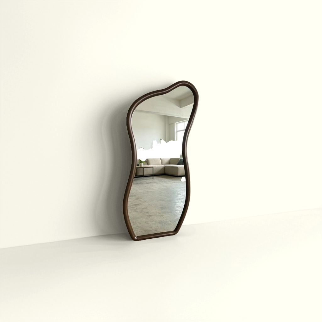 Brown wavy border decorative mirror, wall mirror for living room and bedroom, round and oval shape