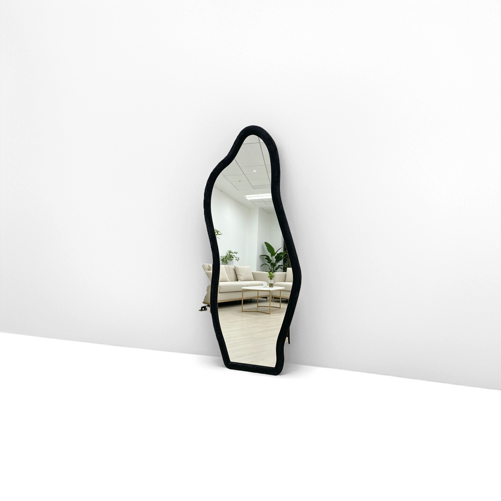 Black wavy frame floor-length mirror, full-length mirror, no need for drilling, suitable for bedrooms and living rooms