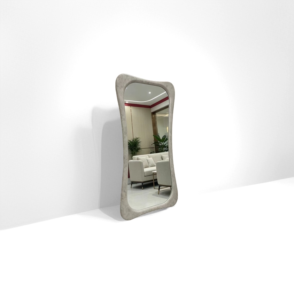 Grayish-white irregularly framed floor mirror, full-length mirror, bedroom home, no need for drilling
