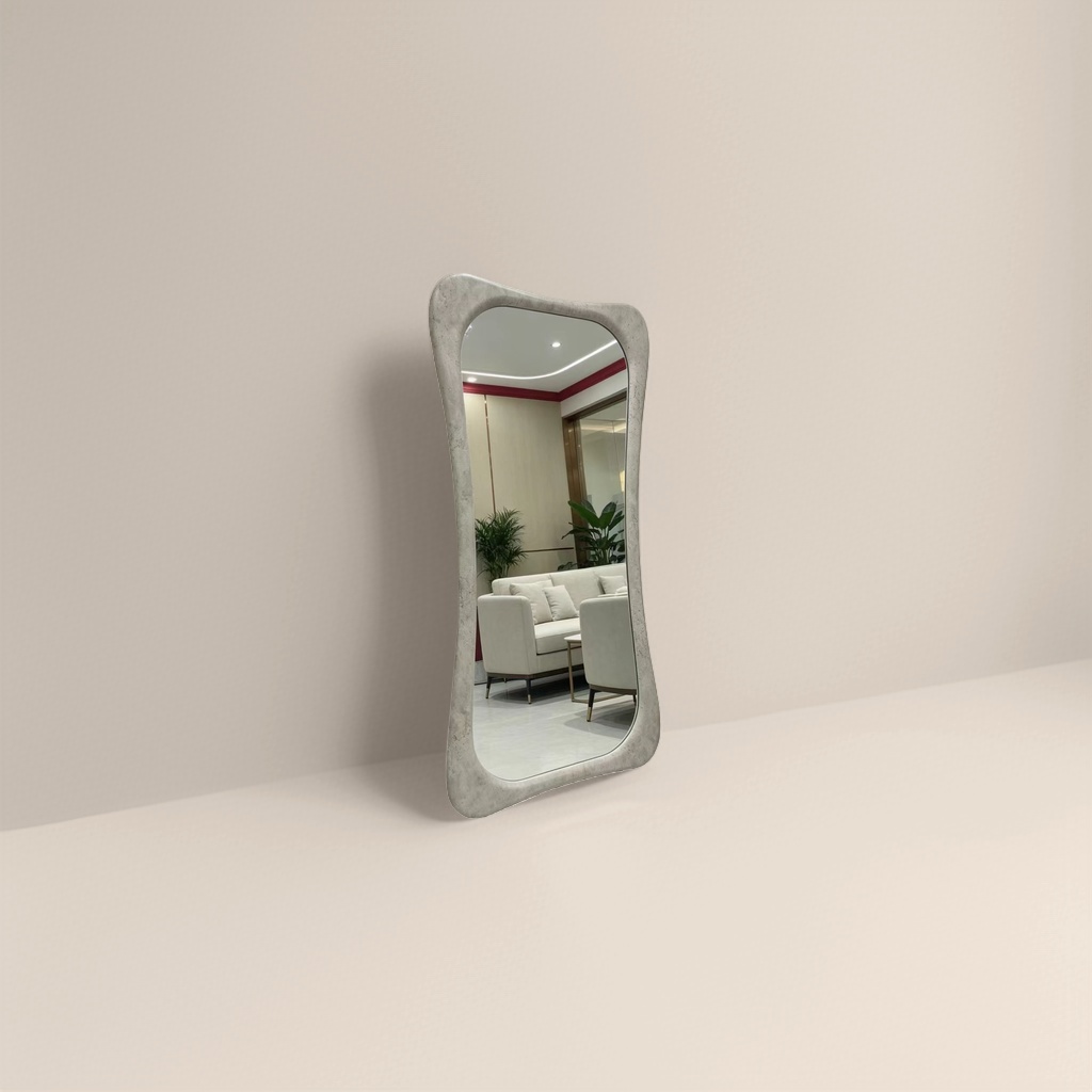 Grayish-white irregularly framed floor mirror, full-length mirror, bedroom home, no need for drilling Specification image