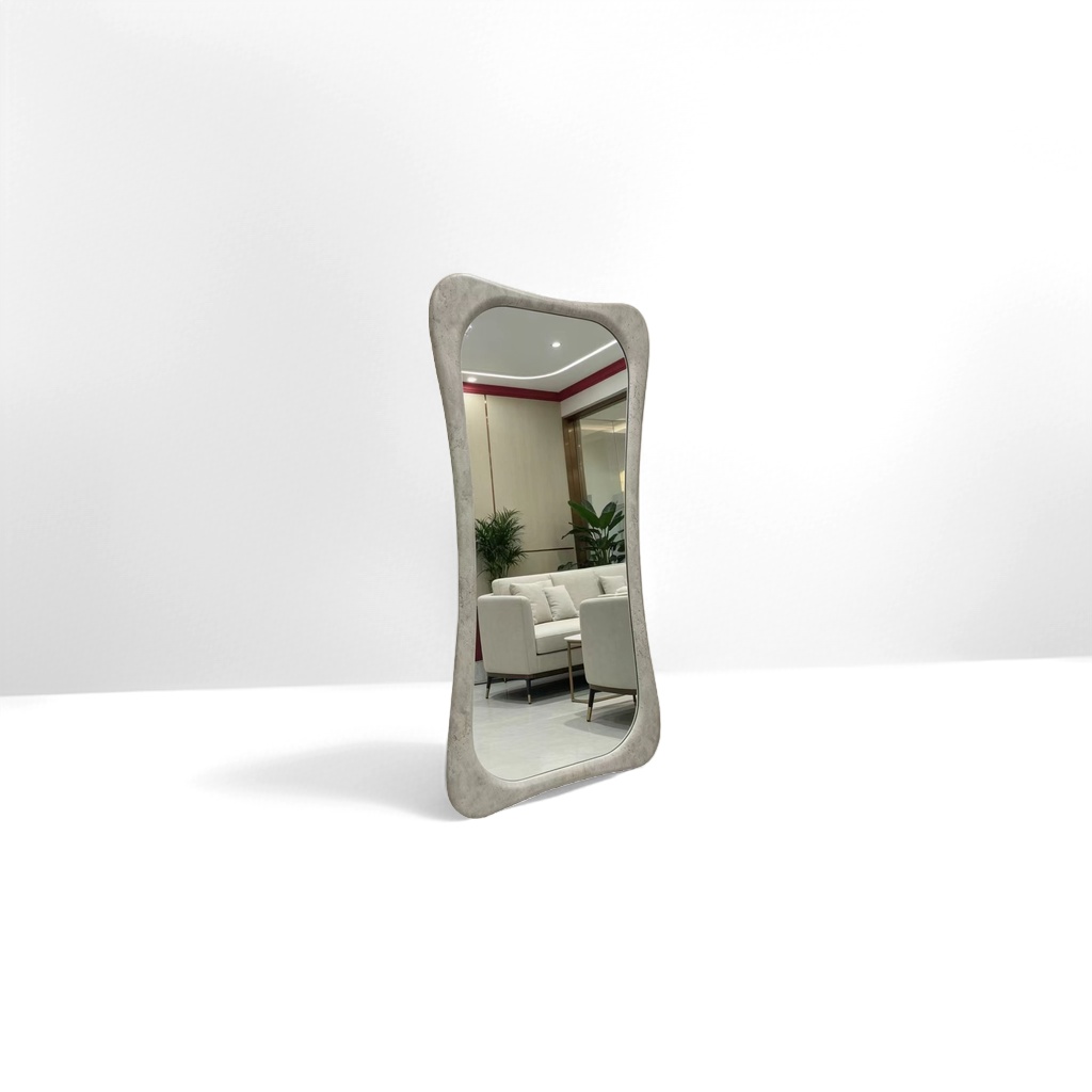Grayish-white irregularly framed floor mirror, full-length mirror, bedroom home, no need for drilling details Picture