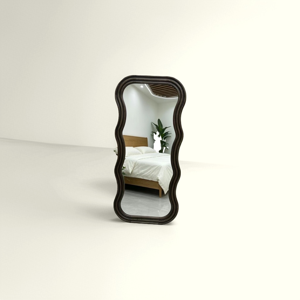 Dark brown wavy frame floor-length mirror, full-length mirror, bedroom and living room, no need for drilling details Picture