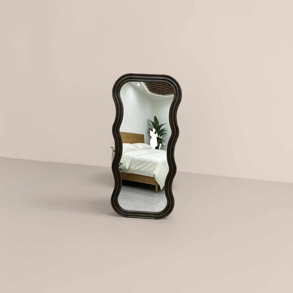 Dark brown wavy frame floor-length mirror, full-length mirror, bedroom and living room, no need for drilling Specification image