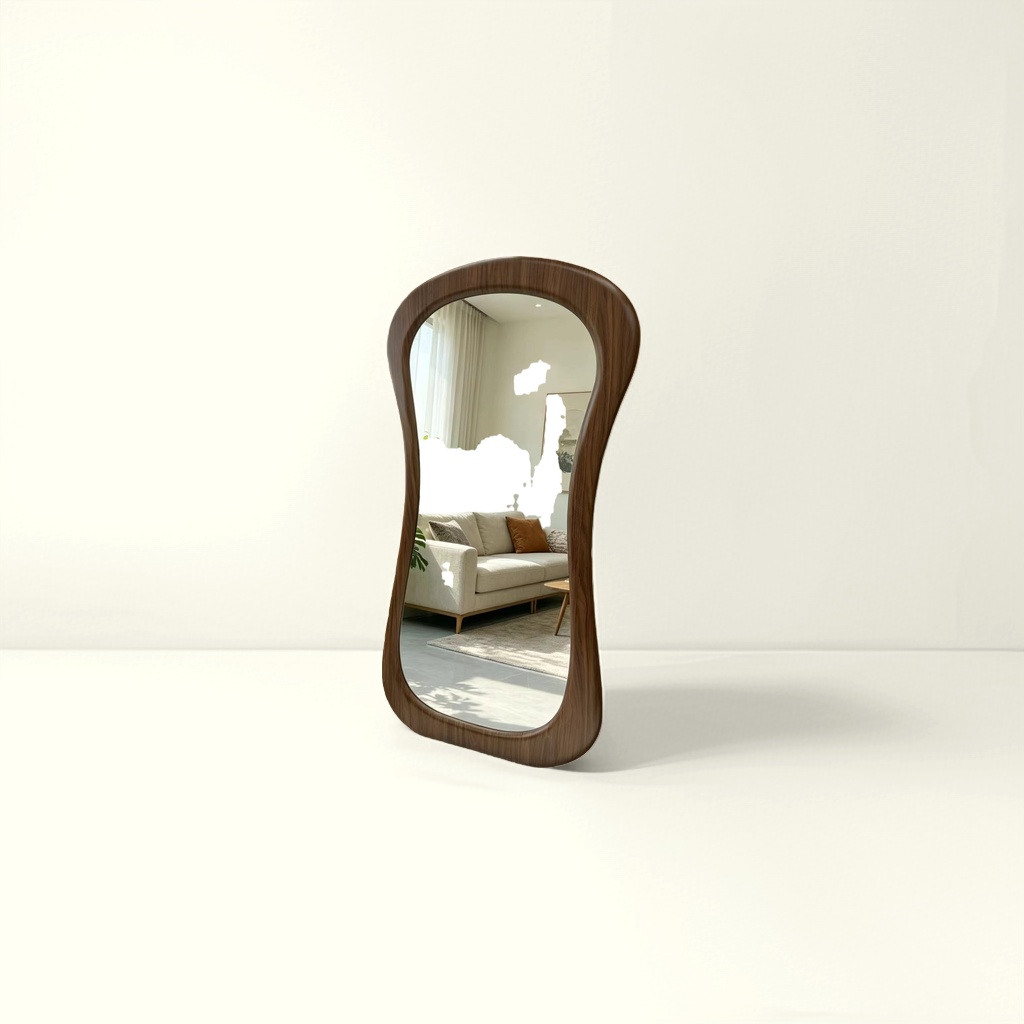 Wooden wavy floor mirror, full-length mirror, bedroom dressing mirror, hole-free wardrobe decoration mirror