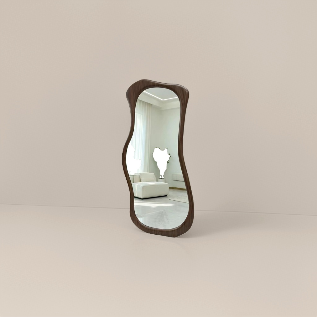 Dark brown wooden wavy floor mirror, full-length mirror, bedroom and living room decorative mirror Specification image