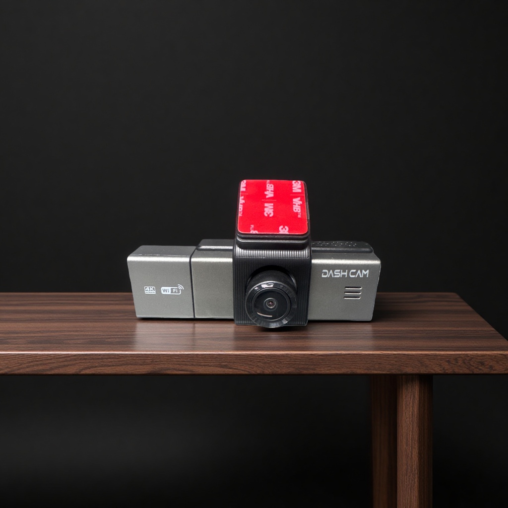 The black dashcam is topped with red 3M VHB double-sided tape for high-definition night vision parking monitoring Application Scenario